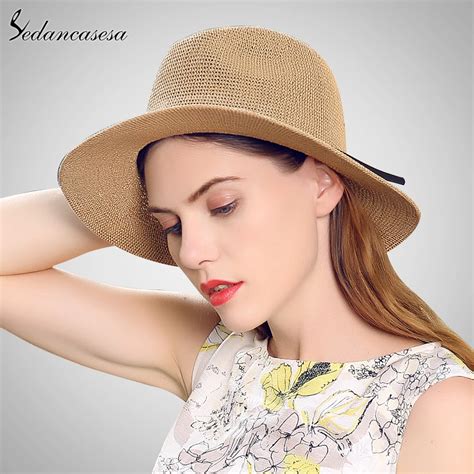 Sedancasesa panama hats for women men wide brim sun hat fedora straw hats female summer panama ...