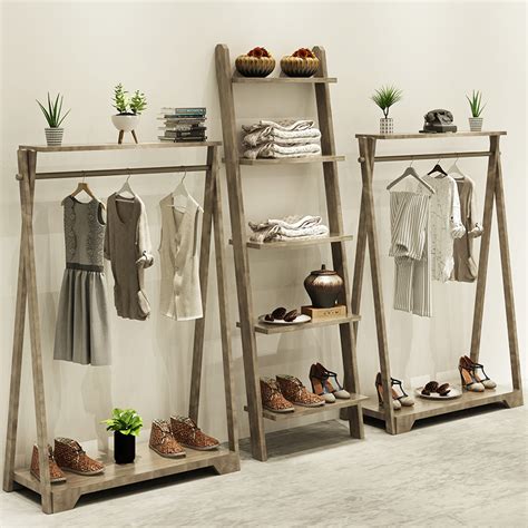 [USD 115.27] Solid wood clothing display clothing rack floor-style clothing store hanger men and ...