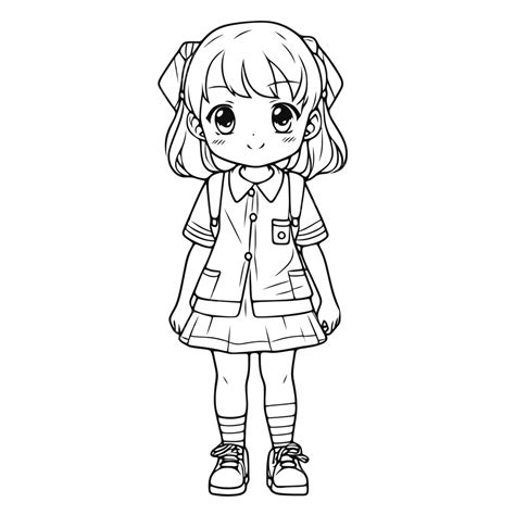 Cute Anime Girl Coloring Page Printable On Page Outline Sketch Drawing ...