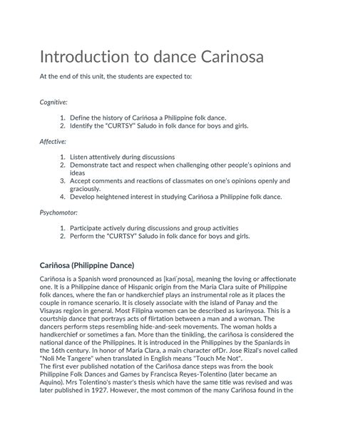 Introduction to dance Carinosa - Define the history of Carińosa a ...