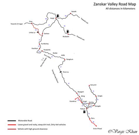 Zanskar Valley Road Map & Travel Guide - Vargis Khan