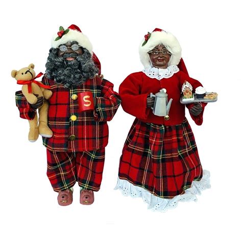 African American Mr. & Mrs. Pajama Santa Claus Figurine Set – The Black ...