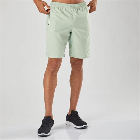 Men Sports Gym Shorts Polyester With Zip Pockets - Green