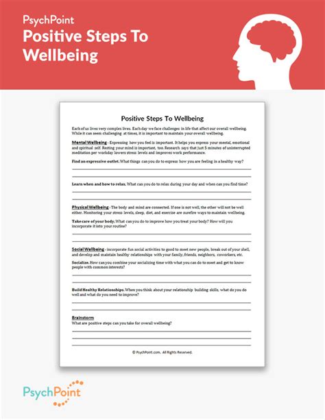 Positive Steps To Wellbeing Worksheet | PsychPoint