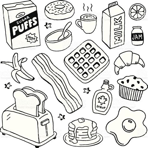 A doodle page of breakfast foods. | Eenvoudige doodles, Eten teken ...