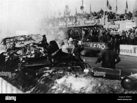 The wrecked Mercedes Benz after the crash at Le Mans June 1955 Eighty ...