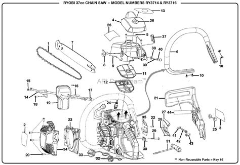 Homelite RY3714 37cc Chain Saw Mfg. No. 090180501 Parts Diagram for General Assembly (Part 1)