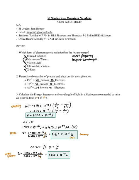 SI Session 4 Dr Mandir - SI Session 4 — Quantum Numbers Chem 122 Dr ...