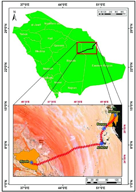 Location of the Riyadh-Dammam train track, Saudi Arabia. | Download Scientific Diagram