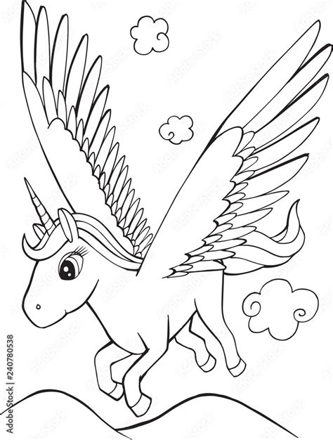 Cute Unicorn Pegasus Coloring Page Vector Illustration Art Stock Vector ...