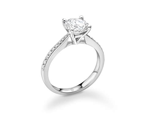 18K WHITE GOLD 4 PRONG DIAMOND ENGAGEMENT RING WITH SIDE STONES IN ...