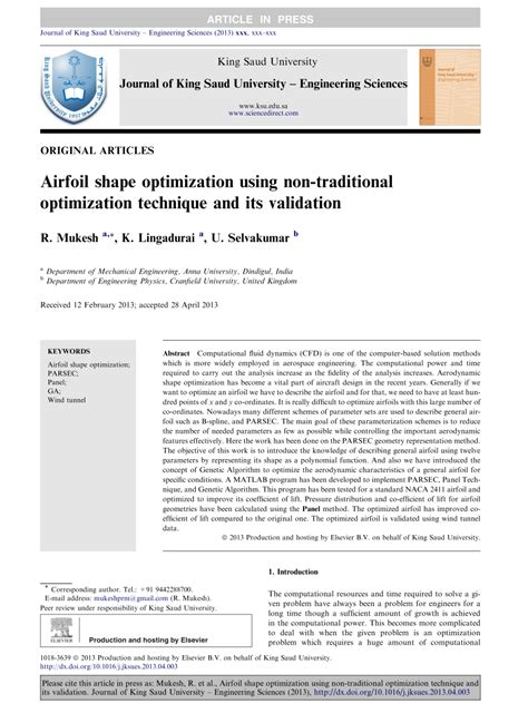 (PDF) Airfoil shape optimization using non-traditional optimization technique and its validation