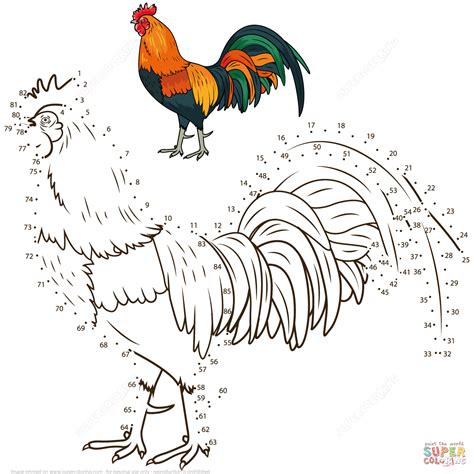 Rooster dot to dot | Free Printable Coloring Pages