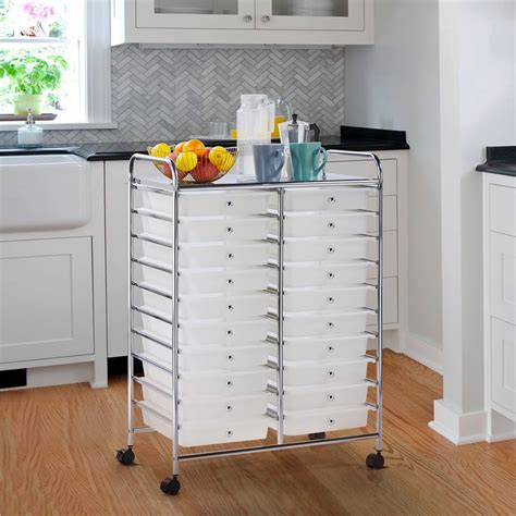 Yaheetech 20 Drawer Rolling Storage Cart Bin Organizer on Wheels, White ...