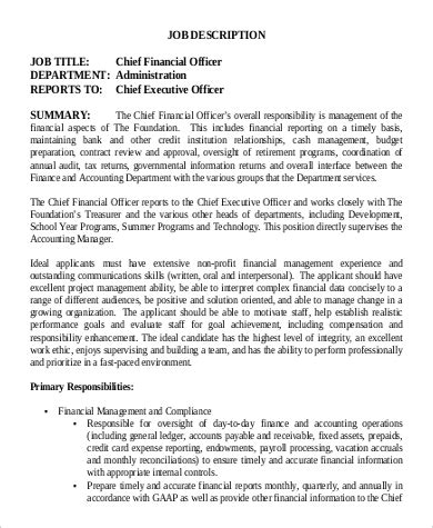 FREE 9+ Chief Financial Officer Job Description Samples in MS Word | PDF