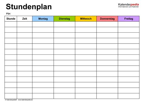 Stundenplan-Vorlagen Excel zum Download und Ausdrucken (kostenlos)