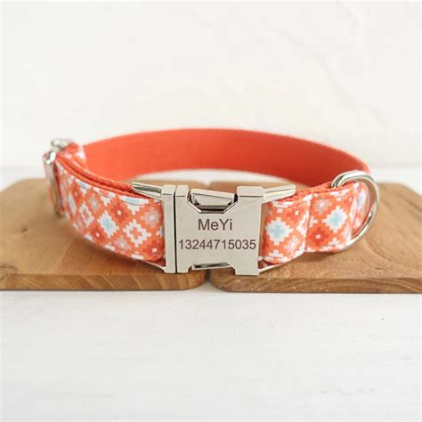 Orange Dog collar personalized Engraved Metal Buckle Safety Pet ID Collar Protect Dogs lost-in ...