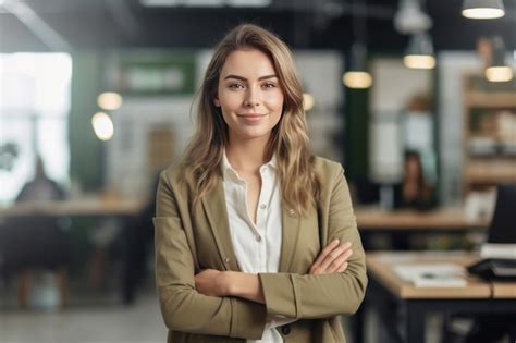 Premium AI Image | Portrait of smiling businesswoman in the office background