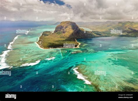 Aerial view of Le Morne Brabant mountain which is in the World Heritage site of the UNESCO Stock ...