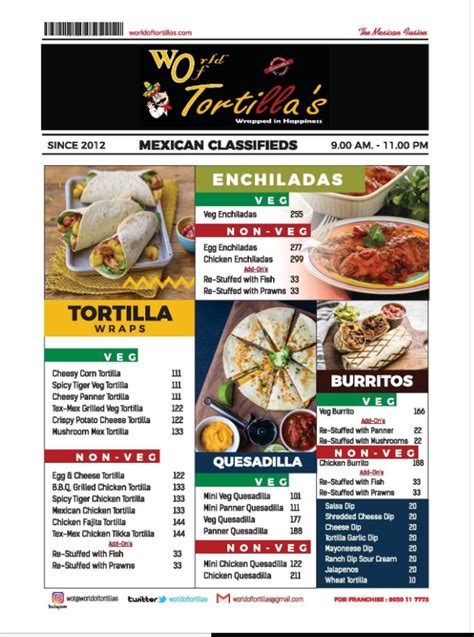 World of Tortillas Menu, Menu for World of Tortillas , Kondapur, Hyderabad, Hyderabad