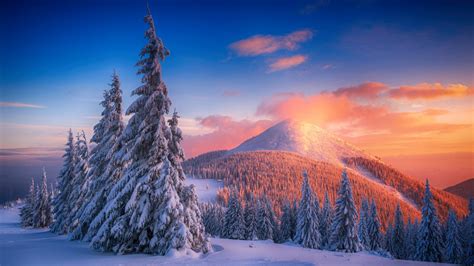 Papel de parede : neve, inverno, montanhas, Pôr do sol, frio, panorama, floresta 3840x2160 ...