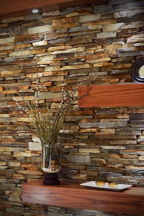 Ledgestone fireplace surround interior stone veneer mantel floating shelves | Stone walls ...