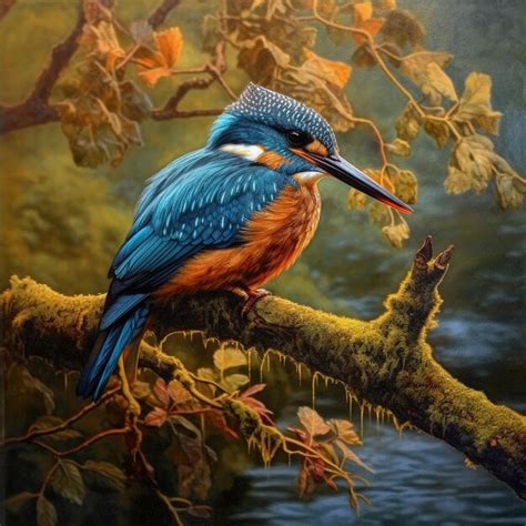 Premium AI Image | a painting of a bird on a tree branch