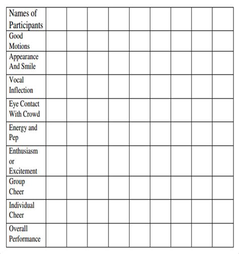 Printable Cheerleading Score Sheet