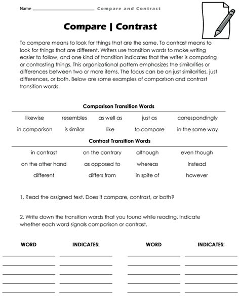 compare and contrast worksheets | Compare and contrast, Writing a ...