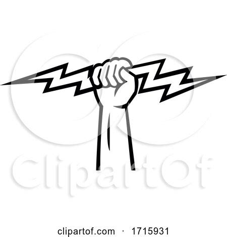 Electrician Power Lineman Hand Holding Lightning Bolt Retro Black and White Posters, Art Prints ...