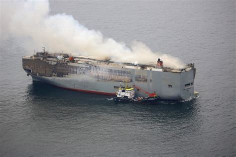 Fire on car carrier ablaze off Dutch coast now less intense | Reuters