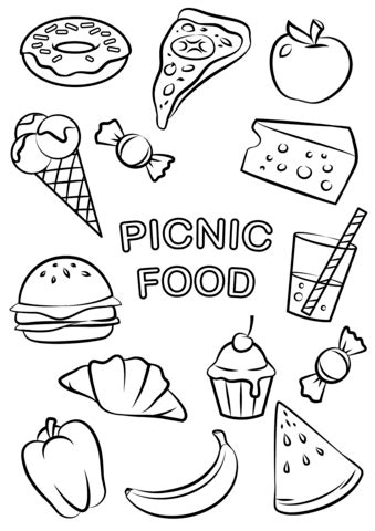 Picnic Food coloring page | Free Printable Coloring Pages