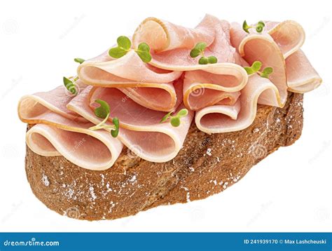 Ham Slices on Rye Bread Isolated on White Background Stock Photo ...