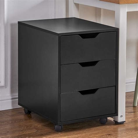 Buy Huiseneu Home Office Mobile Black File Storage Cabinet 3 Drawers, Wooden Under Desk Pedestal ...