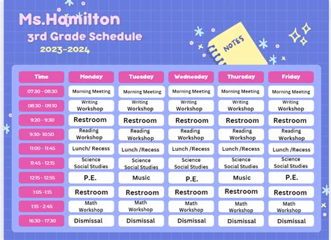 Hamilton, Corrine - 3rd Grade / Class Schedule