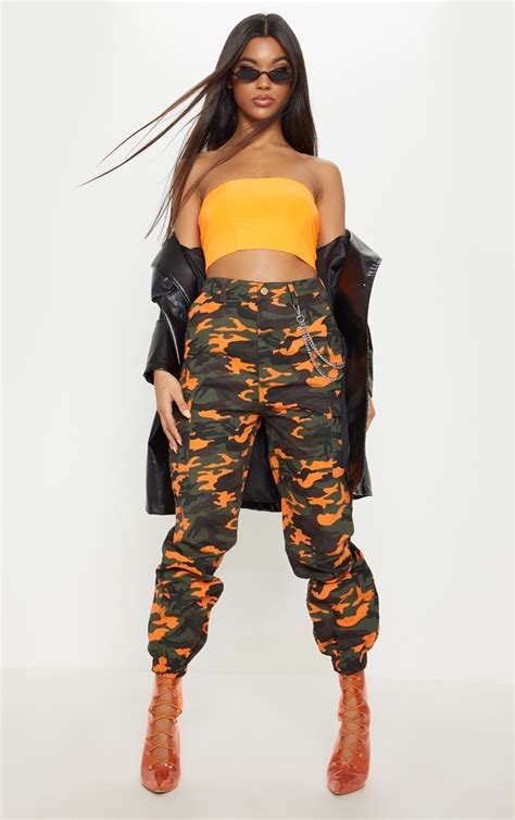 Neon Orange Camo Pocket Cargo Pant | PrettyLittleThing