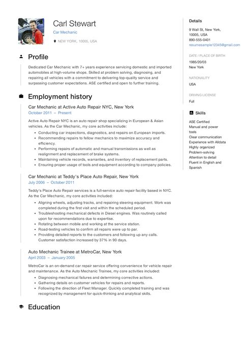 49+ Auto mechanic resume examples For Your School Lesson