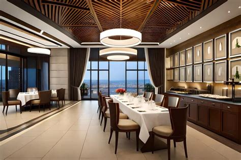 Premium AI Image | dining room with a view of the city