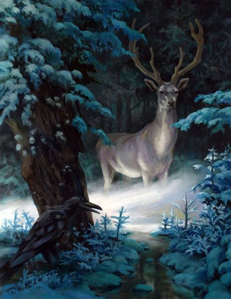 White Stag and Raven - my combo again! | Deer art, Animal art, Herne the hunter