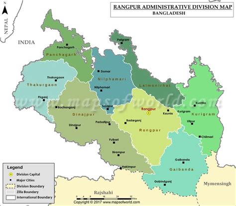 Rangpur Map, Districts in Rangpur Division of Bangladesh