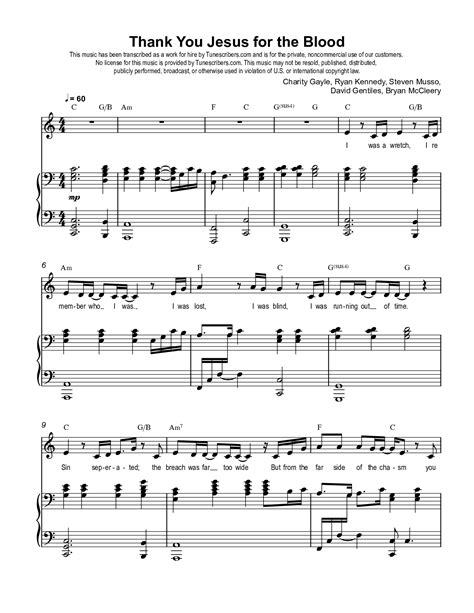 Tunescribers | Thank You Jesus for the Blood (C) | Sheet Music