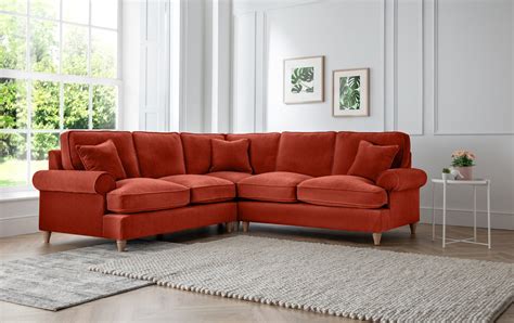 Elsie Orange Velvet Fabric Corner Sofa | Furniturebox UK