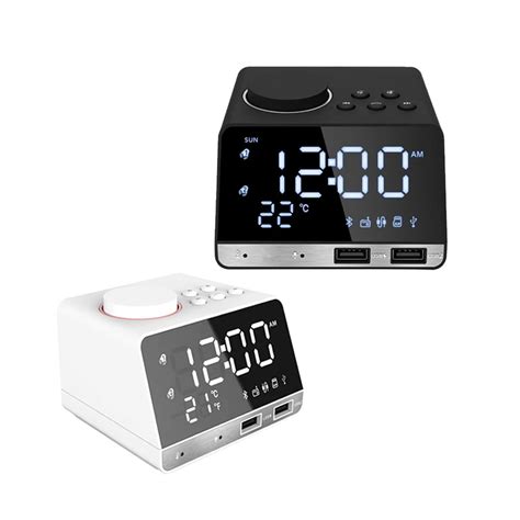 Bluetooth 4.2 Radio Alarm Clock Speaker With 2 USB Ports LED Digital ...