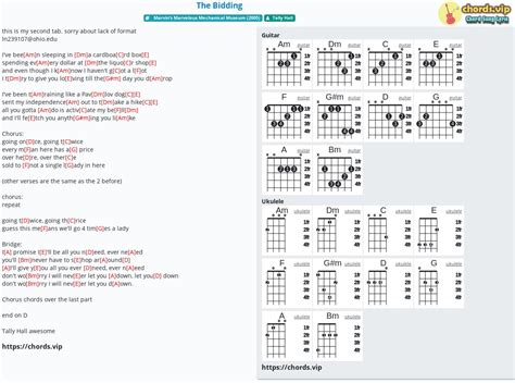 Chord: The Bidding - tab, song lyric, sheet, guitar, ukulele | chords.vip