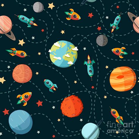 Seamless Space Pattern Planets Digital Art by Motuwe | Pixels