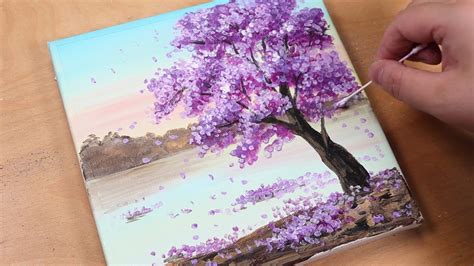 A purple tree 💜🌳 / Cotton swab art / Easy acrylic painting for beginners / PaintingTutorial ...