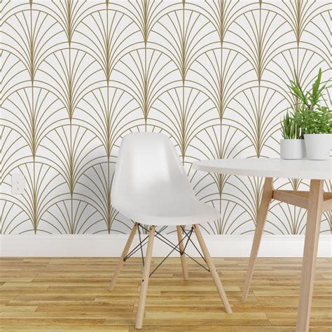 Pre-Pasted Wallpaper 2FT Wide Floral Gold White Art Deco Nouveau Minimal Vintage Geometric ...