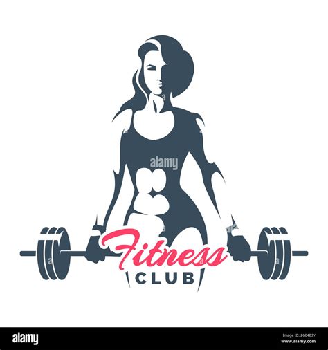 Fitness Club Logo. Athletic Woman Holds Barbell on White Background ...