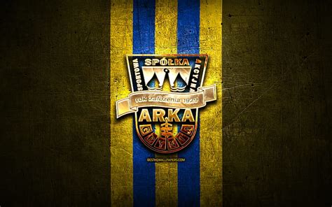 Arka Gdynia FC, golden logo, Ekstraklasa, yellow metal background ...