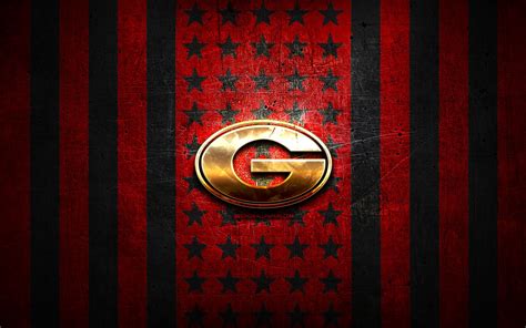 Download wallpapers Georgia Bulldogs flag, NCAA, red black metal background, american football ...